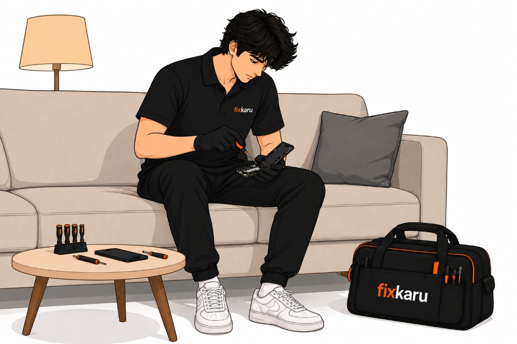 Fixkaru technician performing doorstep phone repair